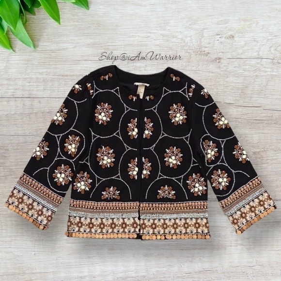 H&M NWT black embellished beaded cropped open 3/4 sleeve jacket *Shop@iAmWarrior - Picture 4 of 12